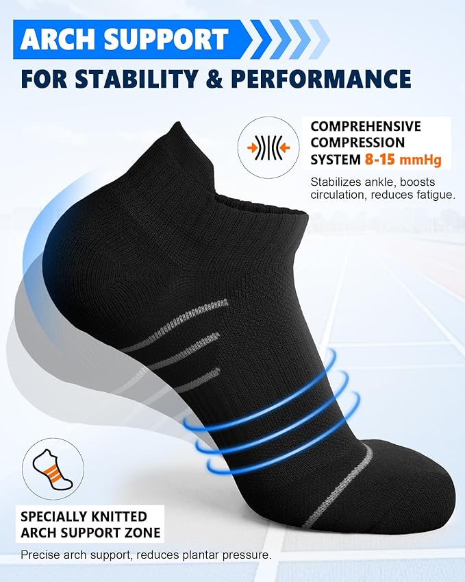 5 Pairs Copper Compression Socks for Women & Men - Ankle Plantar Fasciitis Arch Support Running Socks for Athletic