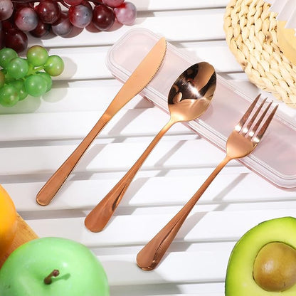 Yinkin 4 Pack Portable Travel Utensils Set with Case Reusable Stainless Steel Silverware Flatware Camping Cutlery Include Fork Spoon Knife for Work School Dishwasher Safe(Clear Series)