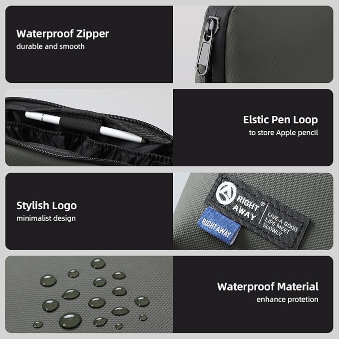 RIGHT AWAY Electronic Organizer,Waterproof Travel Accessories Storage, Tech Pouch for Cord, Power bank, Airpods, Daily Items
