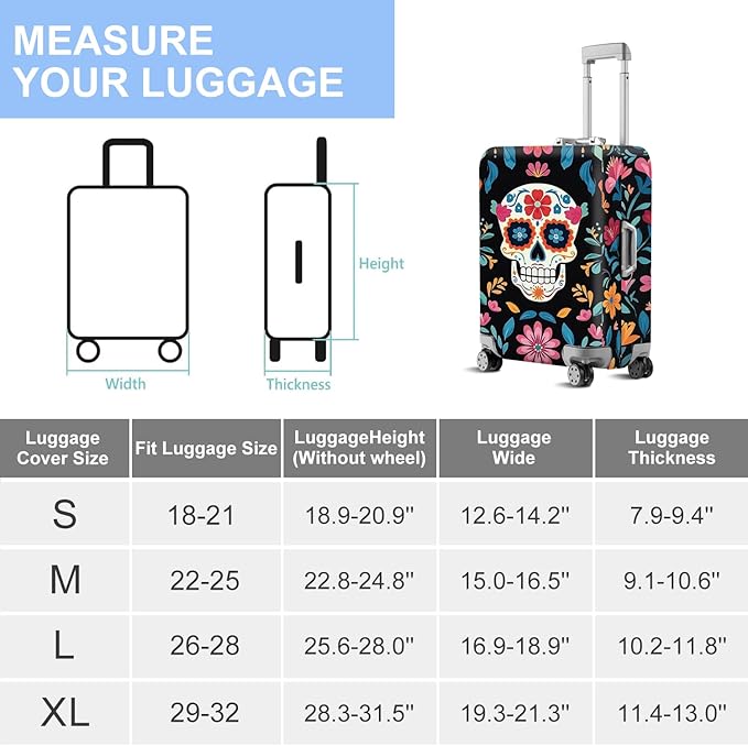 ANNA QUEEN Halloween Skulls Travel Luggage Cover Suitcase Protector Suitcase Cover Halloween Decorations Anti-Scratch,Stretchable Bag Cover Washable Durable Polyester