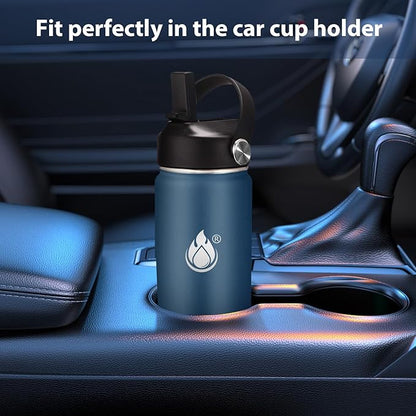 Insulated Water Bottle 32 oz with Straw, Stainless Steel Wide Mouth Water Bottle, Double Wall Vacuum Leak Proof with Straw Lid & Spout Lid for Sports or Office, Keep Cold or Hot Up to 24 Hrs