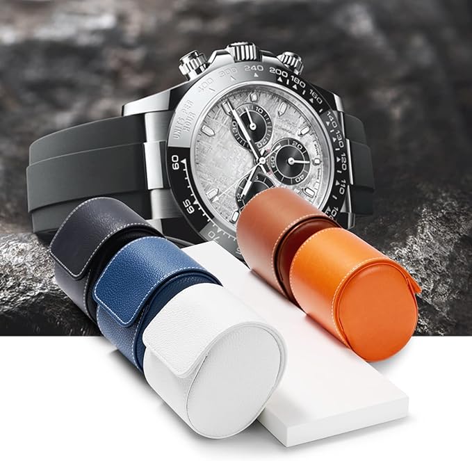 Oirlv Luxury Leather Travel Watch Case Single Watch Box for Men and Women Portable Jewelry Watch Storage Roll Organizer(Blue)