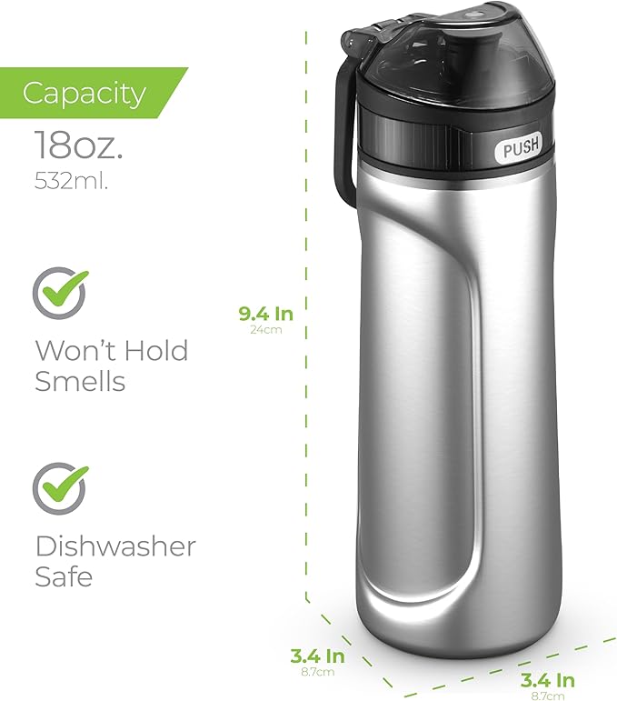 SipX™ Triple-Insulated Stainless Steel Water Bottle - 18oz. With Straw Lid, Reusable Insulated Water Bottle Keeps Cold For 12 Hours, Metal Water Bottle Made Of Sustainable Material For Hiking & Biking