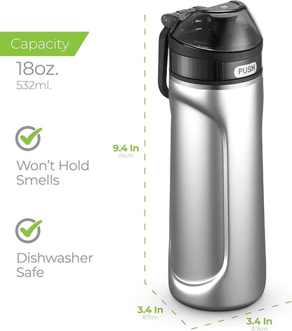 SipX™ Triple-Insulated Stainless Steel Water Bottle - 18oz. With Straw Lid, Reusable Insulated Water Bottle Keeps Cold For 12 Hours, Metal Water Bottle Made Of Sustainable Material For Hiking & Biking