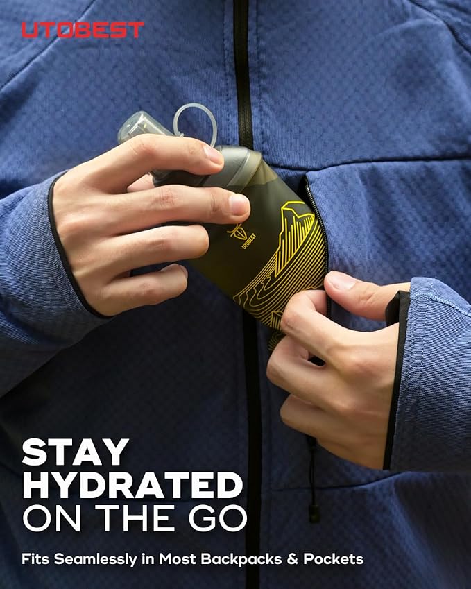 200ml Soft Flask, 2 Pack Flexible TPU Hydration Water Bottle, Collapsible with 28mm Caliber for Running, Hiking, Cycling, Climbing, and Marathon Yellow