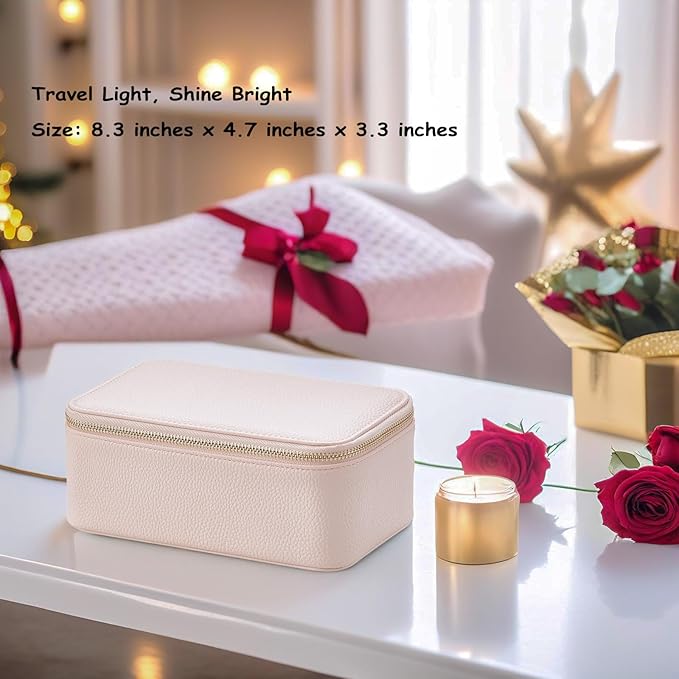 Vlando Travel Jewelry Box Organizer - 12 Small Velvet Zipped Pouches Pockets for Jewelries Necklaces Rings Earrings Sorting Storage, Rosy Mauve