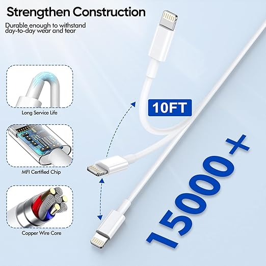 iPhone Charger, [Apple MFi Certified] 2 Pack 10ft iPhone Charger Data Sync Transfer Lightning Cable with Travel USB Wall ChargerBlock Compatible with iPhone13/12/11 Pro/SE/XS/X/XR/8/7/iPad/AirPods