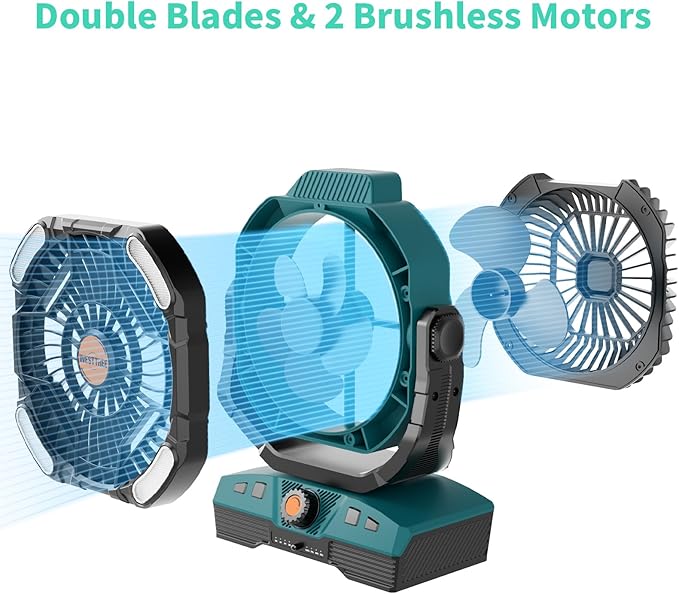 Camping Fan Portable 20000mAh Oscillating Battery Powered Fan Rechargeable Camping essentials Tent Light Hook 270° Pivot Battery Operated USB Desk X68 Cyan