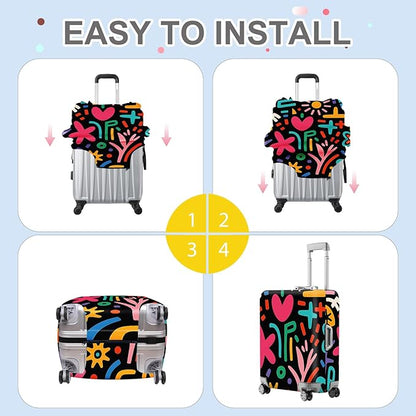 ANNA QUEEN Color Pop Abstract Luggage Cover, Modern Geometric Art Suitcase Protector, Stretchable Washable Travel Sleeve for 28-30 Inch Luggage