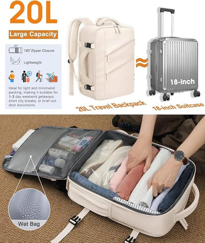 Capolo Travel Backpack for Women Men Waterproof Laptop Backpack Flight Approved Carry On Backpack Overnight Weekender Bag College Bookbag for Business, Work, Traveling Fits 15.6 '' Laptop,Beige