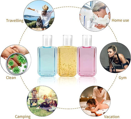 FOOCHY 2oz Empty Hand Sanitizer Travel Size Bottles, Refillable Clear Plastic Containers with Flip Cap for Shampoo, Lotion, Cream, Baby Shower, Tolitery (100 Pack)