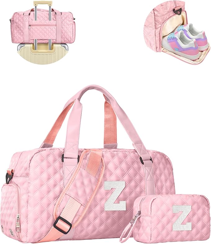 Initial Gym Bag for Kids Girls, Travel Duffel Bag, Teacher Appreciation Gifts Ideas, Mother's Day Gift Ideas
