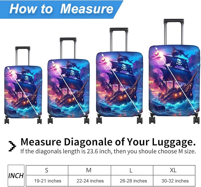Luggage Cover Protector for 26-28 Inch Suitcases, TSA Approved Elastic Travel Suitcase Covers, Anti-Scratch Washable Luggage Sleeve for Carry On & Checked Bags, Pirate Ship