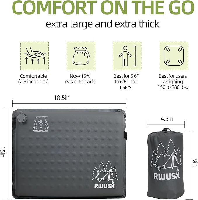 Inflatable Stadium Seat Cushion, Portable Self Inflating Outdoor Seat Cushion for Stadium, Airplane, Travel, Camping, Car & Office