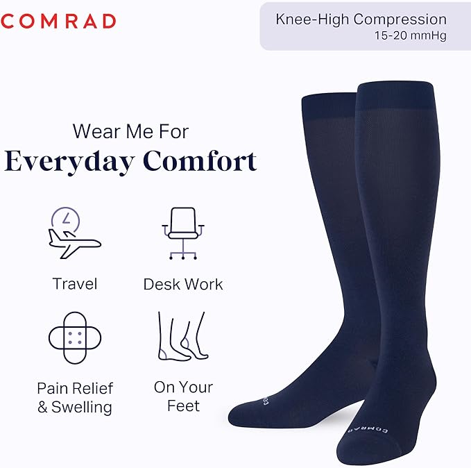 Comrad Nylon Knee High Socks - 15-20mmHg Graduated Compression Socks - Soft & Breathable Support Unisex Socks