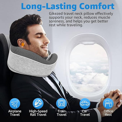 Travel Pillows for Airplanes Ergonomic Memory Foam Neck Pillow for Travel - 360° Head & Neck Support for Sleeping on Flights, Cars, Trains & Office (Gray-2)