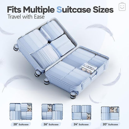 Veken 11 Set Compression Packing Cubes for Travel Essentials,Compressible Expandable Large Luggage Suitcase Organizer Bags for Clothing,Durable Space Saver Storage Bags with Toiletry Bags(Light Blue)