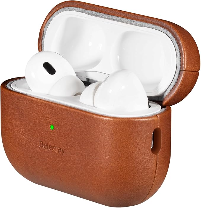 Belemay Handcrafted Full-Grain Vegetable-Tanned Leather Case for AirPods Pro 3rd Gen (2025), Two-Tone Effect, Natural Patina, Compatible with MagSafe, Compatible with Airpods Pro 3, Saddle Brown