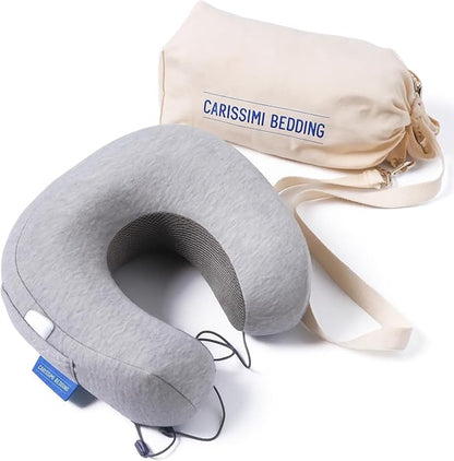 Travel Neck Pillow with Bag – Compact Memory Foam Neck Pillow for Airplane, Car and Office – Ergonomic Design for Travel Comfort and Shoulder & Neck Support