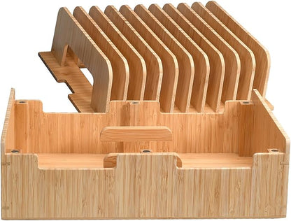 MobileVision Bamboo 12-Port Charging Station & Docking Organizer for Smartphones & Tablets, Family-Sized, for use in Corporate Offices & Classrooms (With 2 Bamboo Caddy Add Ons Included)
