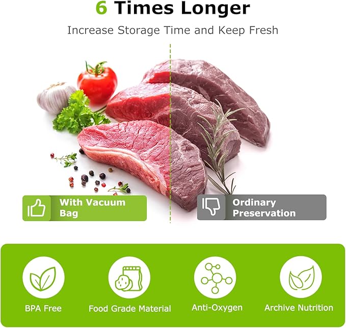 [2025 Upgraded] Bonsenkitchen 6 Rolls 11" x 16' Vacuum Sealer Bags for Food with a Color Box, Easy to Store, Commercial Grade, BPA Free, Great for Food Storage or Sous Vide, VB21