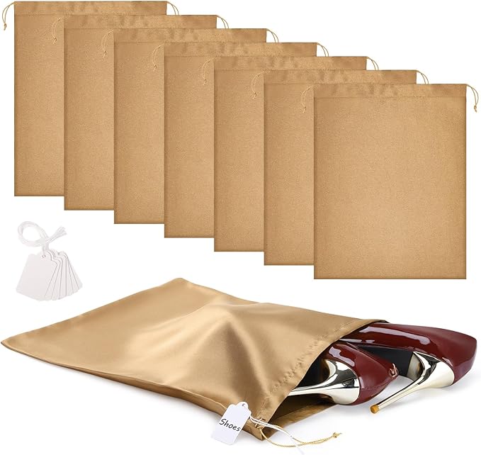 Ewen 7 Pack Satin Drawstring Bags Dustproof, 11.8x15.7in Small Dustbags for Handbags Shoes Storage with Blank Tags, Travel Essentials Packing Bag Purse Organizers for Closet Home Jewelry Organization