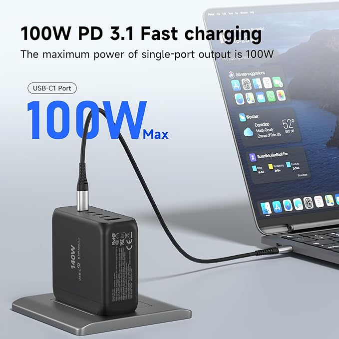 140W USB C Wall Charger Fast Charging Station, 5-Ports with 4 USB-C Ports +1 USB-A Ports PD & QC 3.0 Fast Charging, Adapter for MacBook Pro/Air,iPhone 17/16/Pro/Samsung Galaxy and More