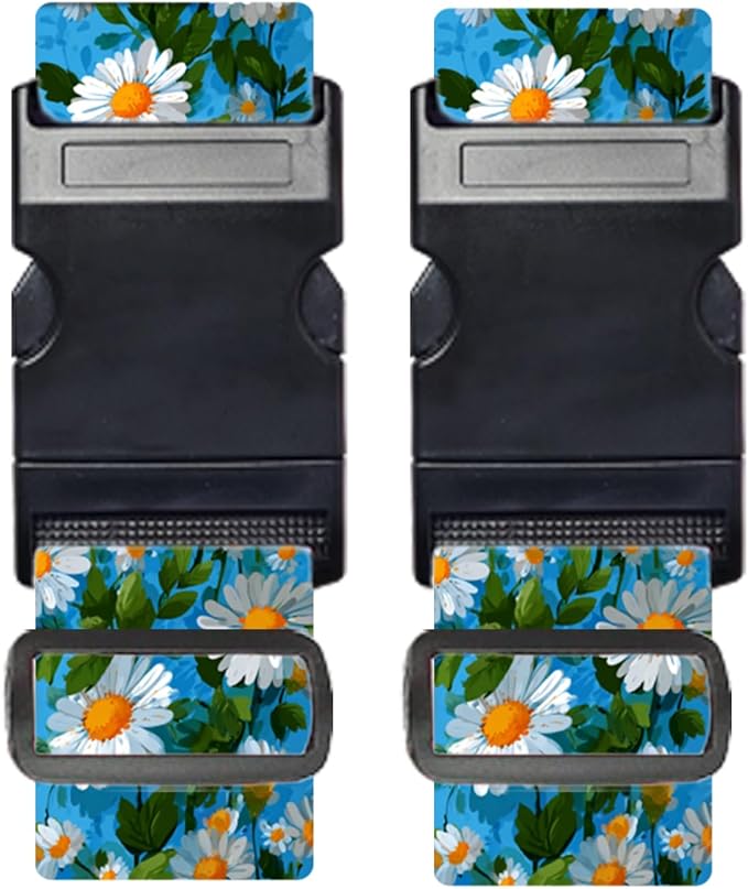 Nuxovilar Luggage Straps of 2 Set White Daisies on Blue Background Pattern, Durable Material 1.96 * 70.86 Inches for Suitcases, Travel Gear for 22-28 Inch Luggage, Perfect for Spring Trips