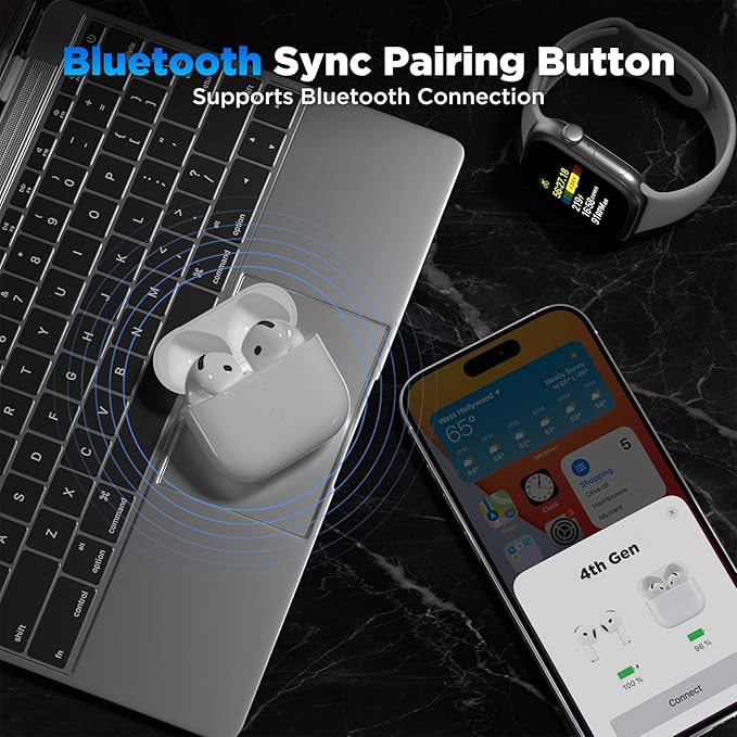 Wireless Charging Case for AirPods 4 | USB C Port | Replacement Cases Compatible with Air Pod 4 | Qi-Certified | Bluetooth Pairing Sync Button