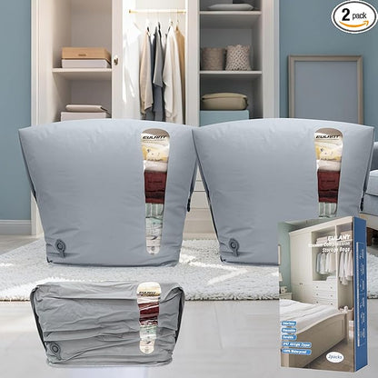 2 Pack Reusable Vacuum Compression Space Saver Bag,Waterproof Professional IP67 Zip Vacuum Bags for Packing Organizers,Lightweight Compression Packing Bags for Home Family(No Pump)