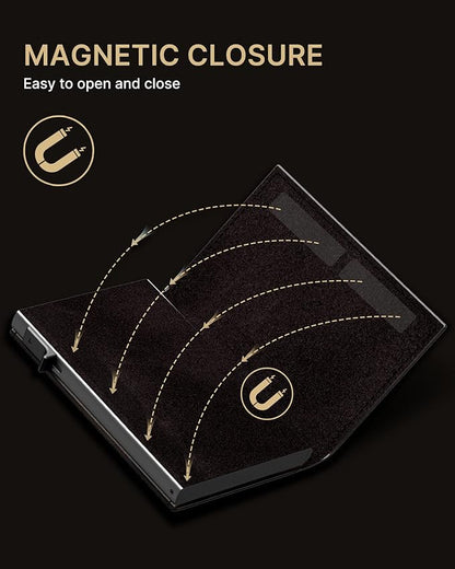 typecase Mens Wallet Card Holder: Pop Up Aluminum Case, Full Grain Leather, RFID Blocking, Smart, Slim, Minimalist, Front Pocket - 9-14 Card Capacity | ID Window | Cash Slot (Burnished Black)