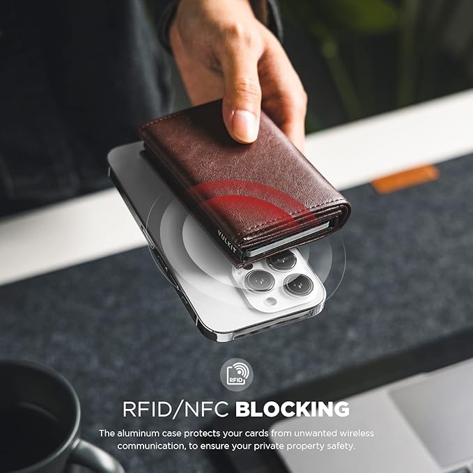 VULKIT Pop up Card Wallet Minimalist Cash Wallets RFID Blocking Leather Smart Credit Card Holder with ID window for Men (Espresso)