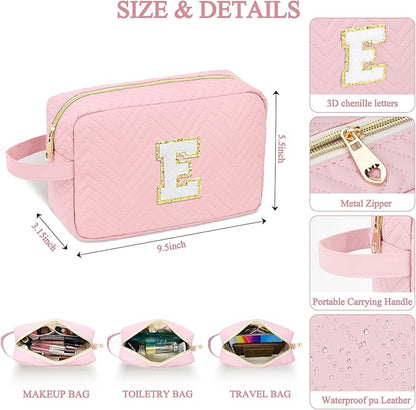 Personalized Initial Makeup Bag Trendy Stuff Leather Waterproof Cosmetic Bag Travel Toiletry Bag, Christmas/Thanksgiving/Halloween Gifts Makeup Organizer Case for Women Girls Mom Girlfriend Wife