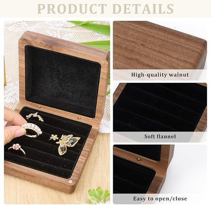 Solid Wood Jewelry Ring Organizer Case Small Portable Vintage Wooden Jewelry Storage Box Travel Jewelry Ring Holder Case for women, Display Holder Box for Rings Earrings Organizer Weddi