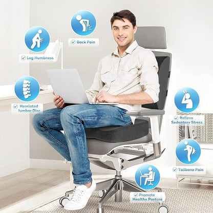 CloudBliss Seat Cushion,Office Chair Cushions,Car Seat Cushion,Lumbar Support Pillow for Office Chair,Back Support Memory Foam Pillow Coccyx Cushion for Tailbone Pain,Sciatica & Back Pain Relief -Grey