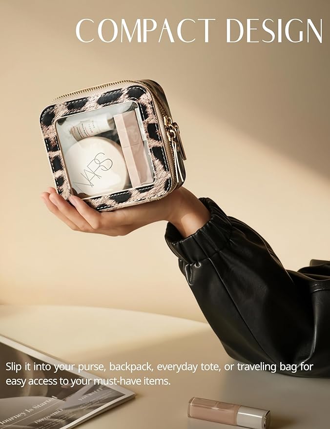 Popvibe Clear Makeup Bag Travel Cosmetic Case Transparent Toiletry Bag with Zipper, Portable Make Up Organizer Traveling Compact Car Bag for Essentials