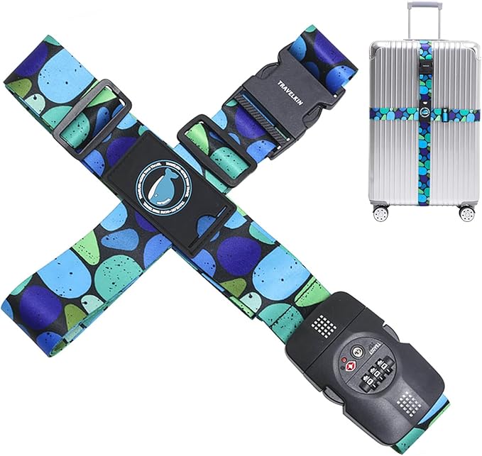 Travelkin Luggage Straps TSA Approved - Adjustable Cross Suitcase Straps with TSA Lock, Reinforced Buckle, Unique Pattern - Secure Heavy Duty Luggage Straps for Travel (Coral)