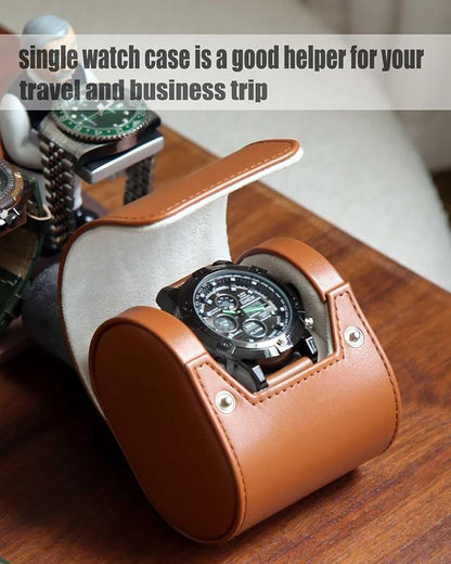 Leather Watch Case, Variable Size Pillow Design, Portable Storage Box with Faux Suede Fabric Lining for Men and Women