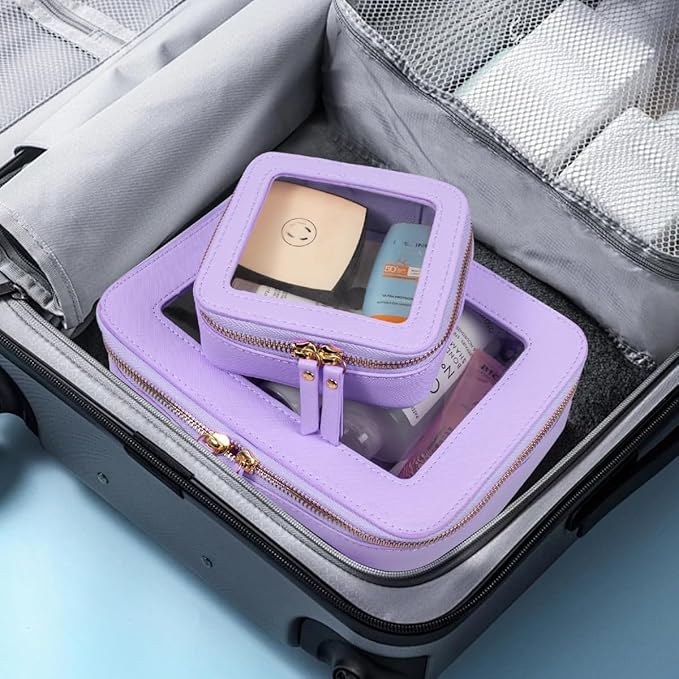 Travel Clear Makeup Bag Set, TSA Approved Cosmetic Bag Case with Zipper Portable Makeup Pouch Toiletry Bag Women Traveling Cosmetic Organizer Storage Bag Car Organizer Car Essentials for Women