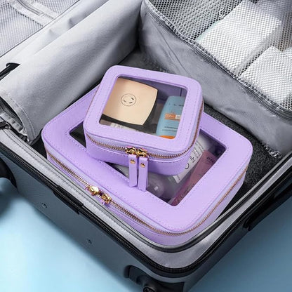 Travel Clear Makeup Bag Set, TSA Approved Cosmetic Bag Case with Zipper Portable Makeup Pouch Toiletry Bag Women Traveling Cosmetic Organizer Storage Bag Car Organizer Car Essentials for Women