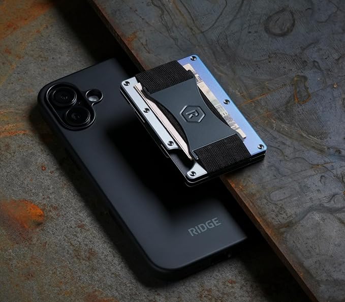 Ridge Wallets for Men Compatible with Magsafe - Slim Minimalist Compact Wallet and Card Holder, RFID Protected Front Pocket Wallets for Men with Integrated Cash Strap (Burnt Titanium)