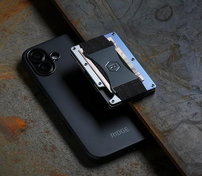 Ridge Wallets for Men Compatible with Magsafe - Slim Minimalist Compact Wallet and Card Holder, RFID Protected Front Pocket Wallets for Men with Integrated Cash Strap (Burnt Titanium)