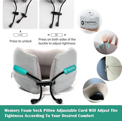 Travel Pillow for Airplane Neck Chin Support Memory Foam Machine Washable Adults Unisex Neck Pillows for Travel Airplane Sleeping Car Office Grey Small