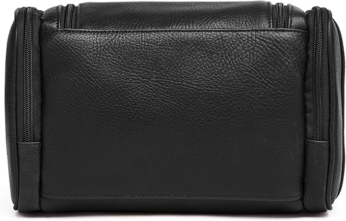 Leatherology Premium Ebony Small Hanging Toiletry Kit – Compact Leather Travel Organizer with Interior Zip Pockets, Mesh Pouches & Hanger | Full-Grain Leather Toiletry Bag for Men & Women