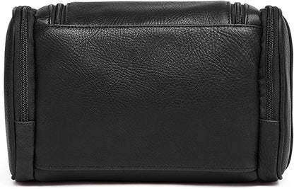 Leatherology Premium Ebony Small Hanging Toiletry Kit – Compact Leather Travel Organizer with Interior Zip Pockets, Mesh Pouches & Hanger | Full-Grain Leather Toiletry Bag for Men & Women