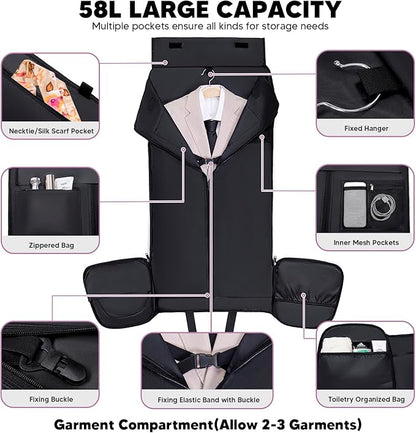 Convertible Garment Bag with Shoulder Strap, 58L capacity Garment Duffle Bags for Travel 4 in 1 Foldable Carry on Garment Bags Suit Bag with Shoes Compartment Garment Bag for Men Women,Purple