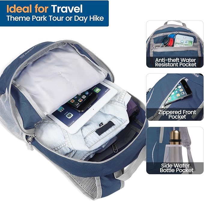 ZOMAKE Ultra Lightweight Packable Backpack 25L - Foldable Hiking Backpacks Water Resistant Small Folding Daypack for Travel(Navy Blue)