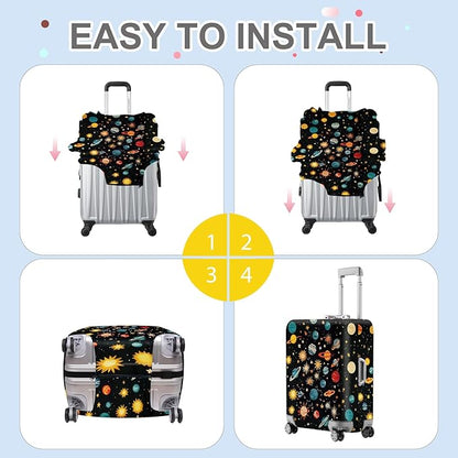 ANNA QUEEN Space Exploration Luggage Cover, Colorful Planets & Stars Design, Stretchable, Washable Travel Protector for 20-34 Inch Suitcases