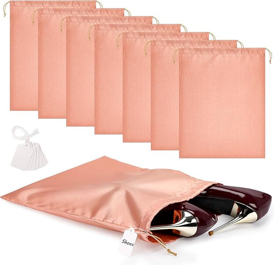Ewen 7 Pack of 11.8x15.7in Pink Orange Dust Bags for Shoes, Satin Purse Storage Bags, Pouches Covers for Travel, Dust Cover Bag for Handbag, Closet Organizer Protectors, Silk Cloth Bag with Drawstring