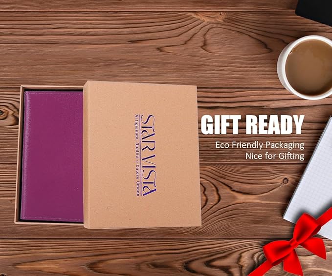 STAR VISTA Albatross Leather Travel Passport Holder, Minimalist Design, Calfskin Leather Case for Women and Men - Slim Passport Wallet, Bifold, RFID Blocking, with AirTag Holder, Violet